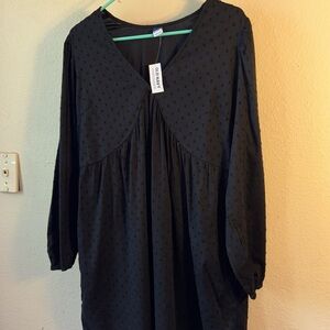 NWT Old Navy Black cotton long balloon sleeve midi Comfy baggy  babydoll Dress